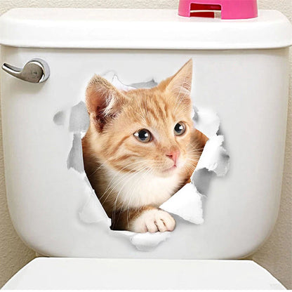 Funny 3D Hole Cat & Dog Toilet Stickers – Cute DIY Wall Decals for Bathroom & Home Decoration