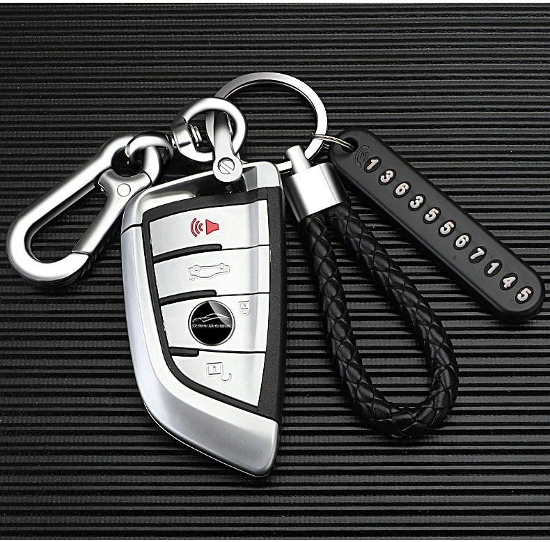 Motorcycle Lock Keychain Pendant – Anti-Lost Leather Rope Key Holder for Men & Women