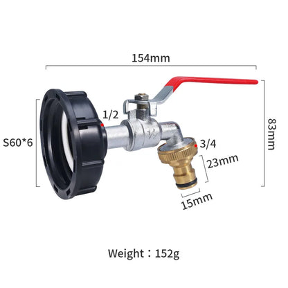 S60x6 IBC Tank Tap Connector – Coarse Thread Water Coupling Adapter for 1/2'' & 3/4'' Garden Hose Fittings (Fits 1000L Tanks)