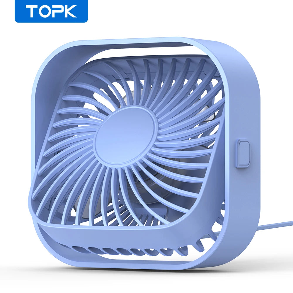 TOPK Mini Portable USB Desk Fan – Quiet 3-Speed Table Fan with Strong Airflow, 360° Rotation for Home, Office & Bedroom