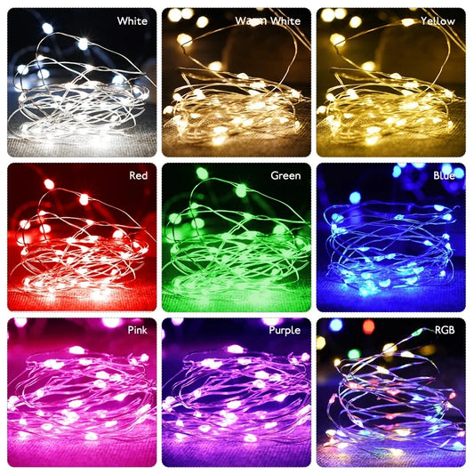 Copper Wire LED Tinsel Garland Battery Powered Fairy String Lights – 2M to 10M Waterproof Holiday Christmas Wedding Party Decor