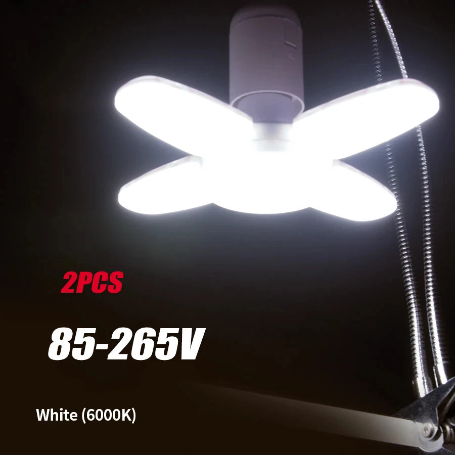 E27 Fan Shape Foldable 28W LED Bulb AC220V/110V Deformation for Home Ceiling Lights Warehouse and Garage White Leaf Light 6500K