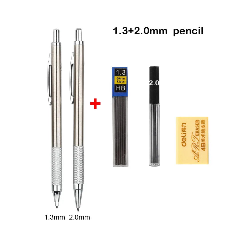 Mechanical Pencil Set 0.3–2.0mm – Full Metal Drawing & Writing Pencils with Leads for School & Office