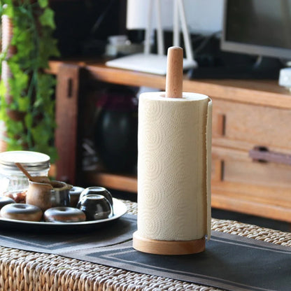 Bamboo Paper Towel Holder – Vertical Wooden Roll Rack for Kitchen & Bathroom