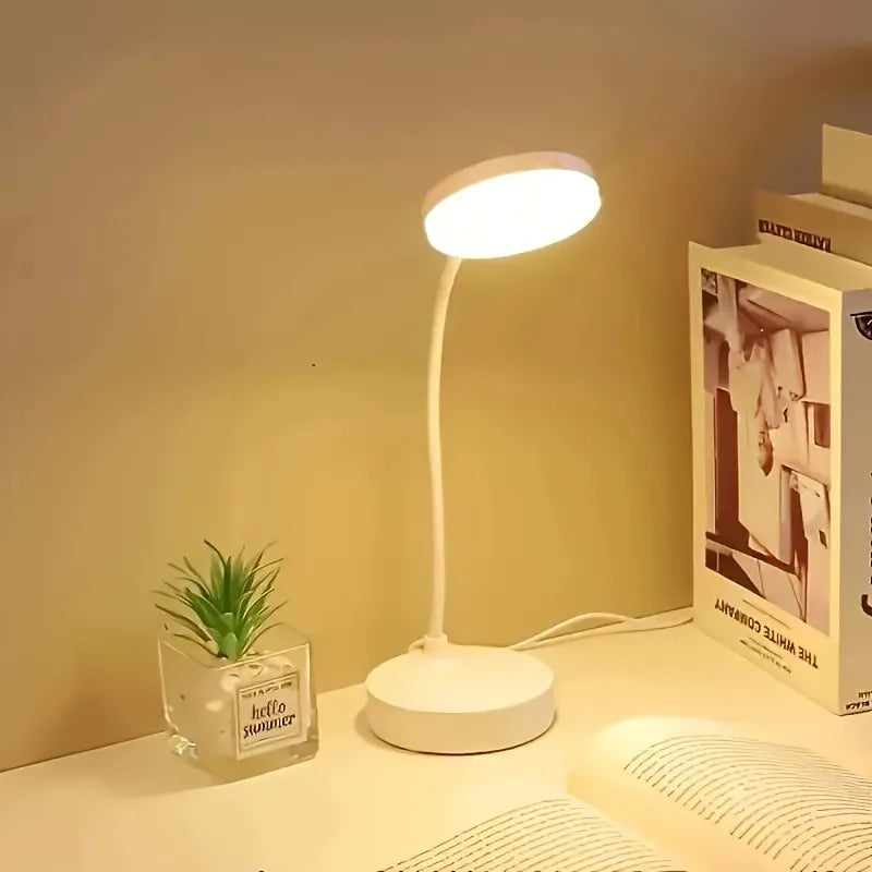 Flexible LED Desk Lamp with 3-Level Dimmer – USB Powered Eye-Caring Warm & White Light for Home Office & Study