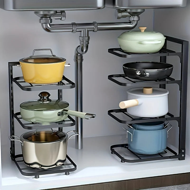 Adjustable Stainless Steel Pot Rack Organizer – Multi-Layer Kitchen Pan & Lid Storage Stand