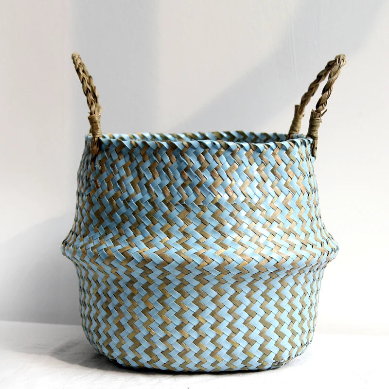 Boho Wicker Hanging Basket – Handmade Foldable Seagrass Flower Pot