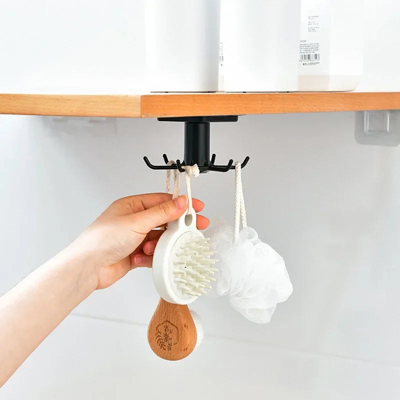 Rotating Kitchen Hooks Storage Rack – No-Punch Wall-Mounted Multifunctional Organizer for Kitchenware