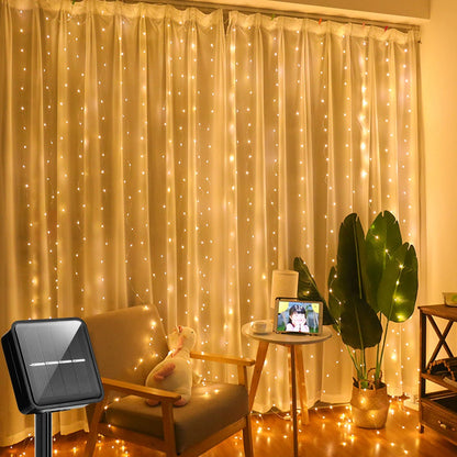 Solar Curtain Light LED Outdoor Waterproof – 300 LEDs Fairy Garland String Lights for Yard, Wedding & Party Decoration