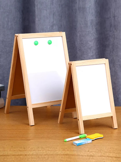 Double-Sided Foldable Advertising Drawing Board – Erasable Teaching Chalkboard & Whiteboard with Wood Frame