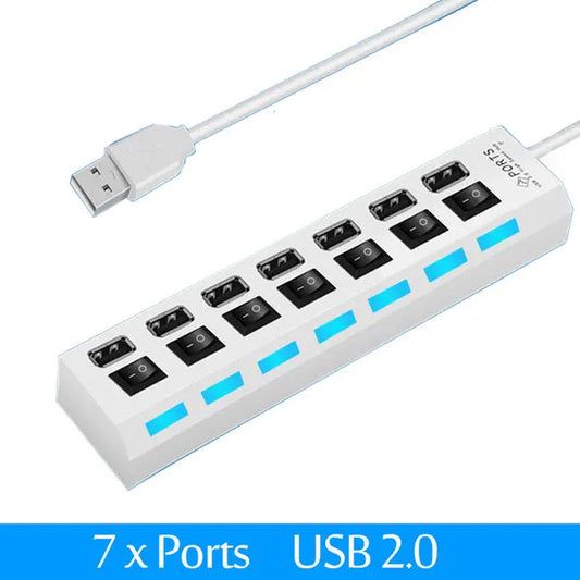 USB 2.0 Hub 4/7 Port Splitter Power Adapter With ON/OFF Switch Multiple Expander HUB For PC Laptop MacBook Desktop Accessories