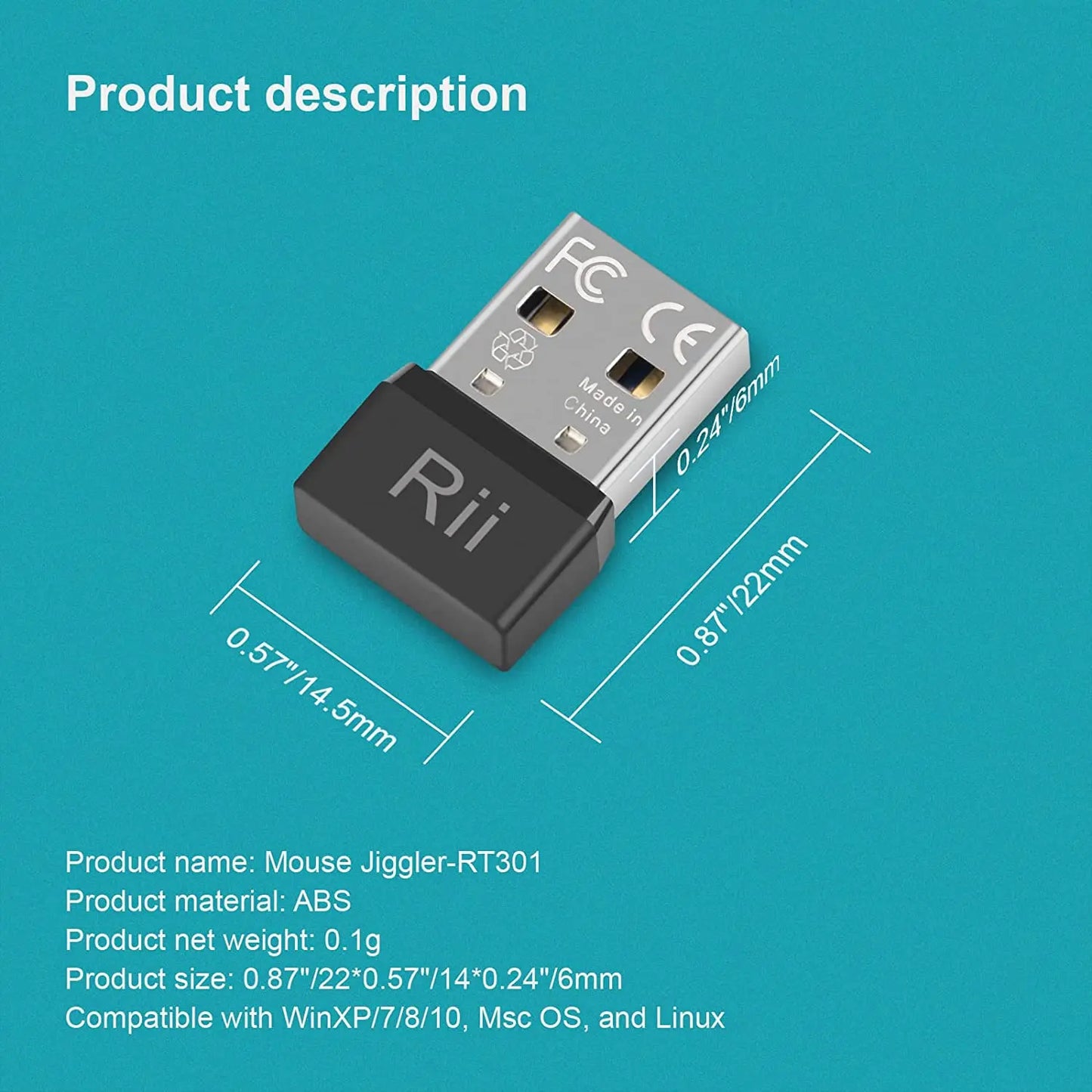 Rii RT301 USB Mouse Jiggler,Undetectable Mouse Mover Automatic Computer Mouse Mover Jiggler,Keeps Computer Awake,Simulate Mouse