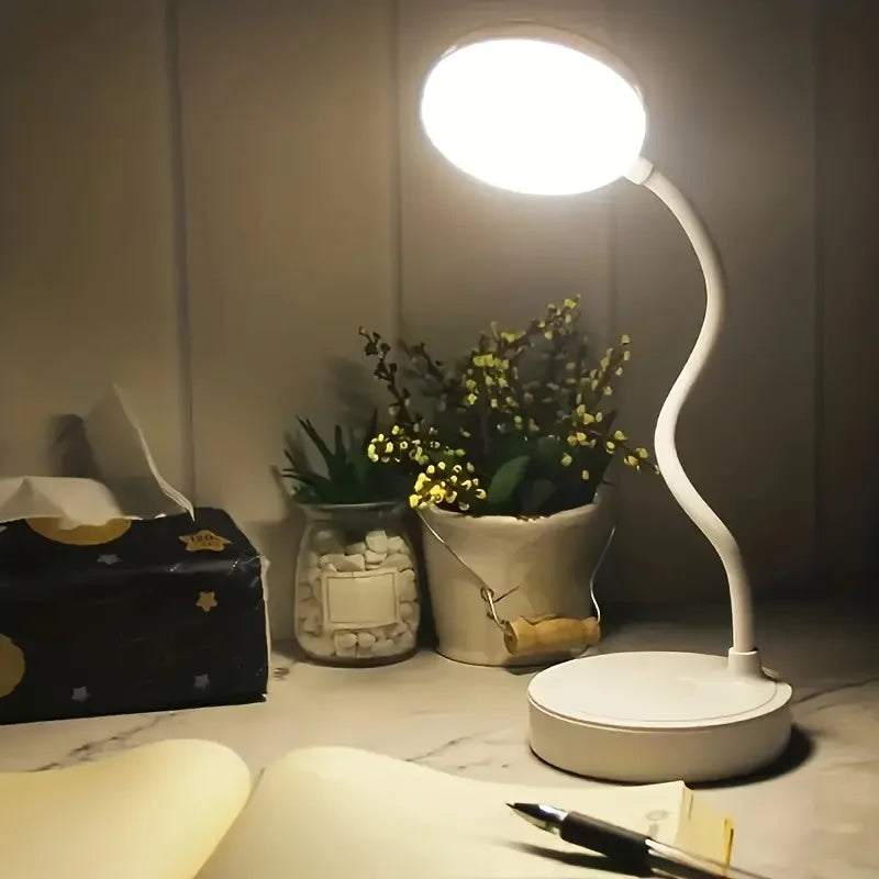 Flexible LED Desk Lamp with 3-Level Dimmer – USB Powered Eye-Caring Warm & White Light for Home Office & Study