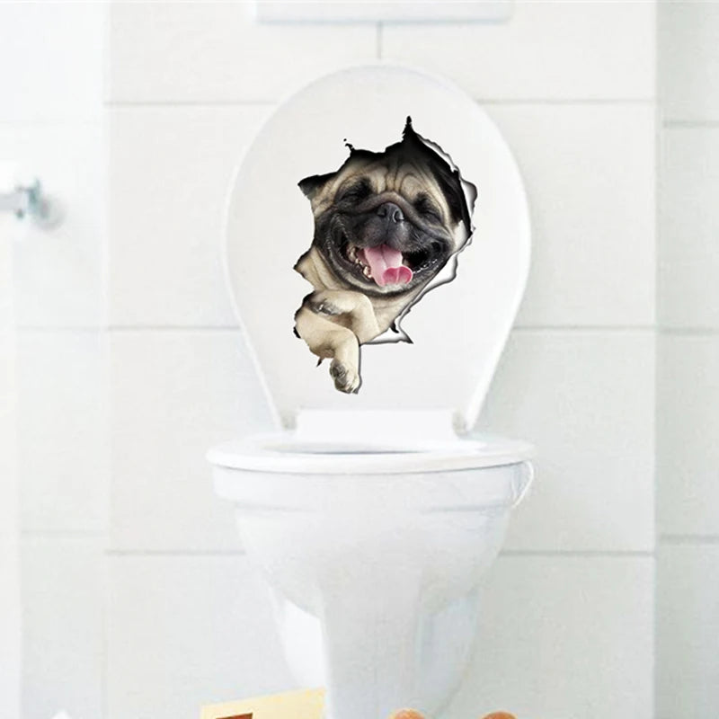 Funny 3D Hole Cat & Dog Toilet Stickers – Cute DIY Wall Decals for Bathroom & Home Decoration