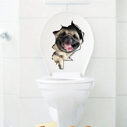 Funny 3D Hole Cat & Dog Toilet Stickers – Cute DIY Wall Decals for Bathroom & Home Decoration