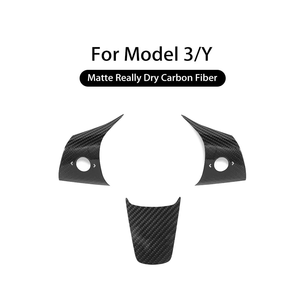 Real Dry Carbon Fiber Car Steering Wheel Cover Case Kit for Tesla Model 3 2017-2023 Model Y 2020-2024 Auto Exterior Accessories