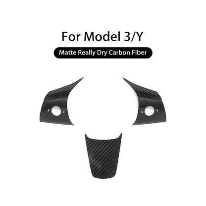 Real Dry Carbon Fiber Car Steering Wheel Cover Case Kit for Tesla Model 3 2017-2023 Model Y 2020-2024 Auto Exterior Accessories