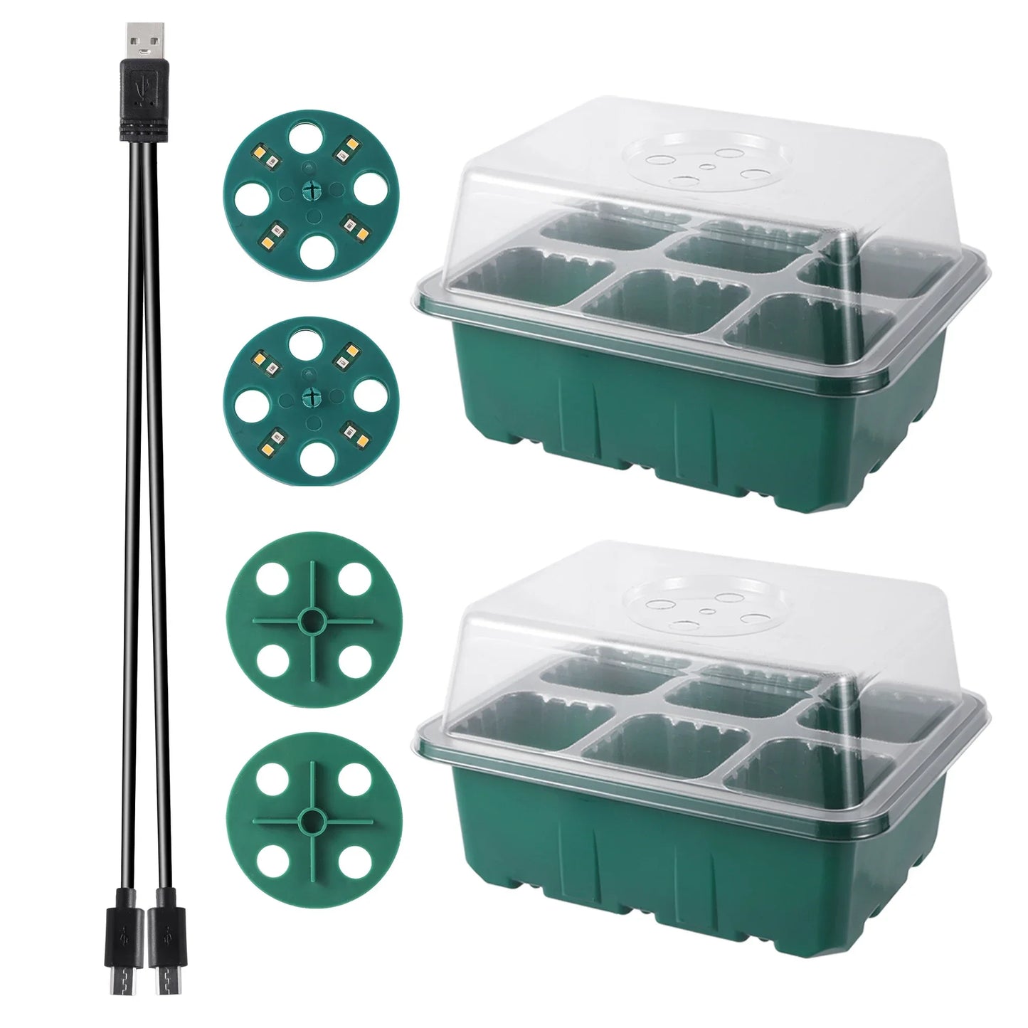 Seed Starter Tray Box with LED Grow Light – Adjustable Ventilation Nursery Pot for Seedling Germination & Indoor Gardening
