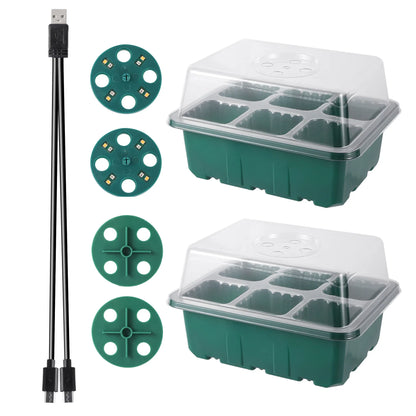 Seed Starter Tray Box with LED Grow Light – Adjustable Ventilation Nursery Pot for Seedling Germination & Indoor Gardening