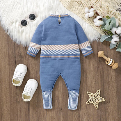 Blue Knit Baby Romper – Long Sleeve Jumpsuit for Newborn Boys & Unisex Winter Wear
