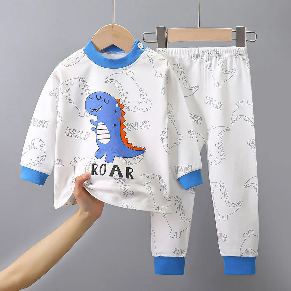 Unisex Cotton Dinosaur Pajamas Set – Soft & Durable Kids Sleepwear for Spring and Autumn