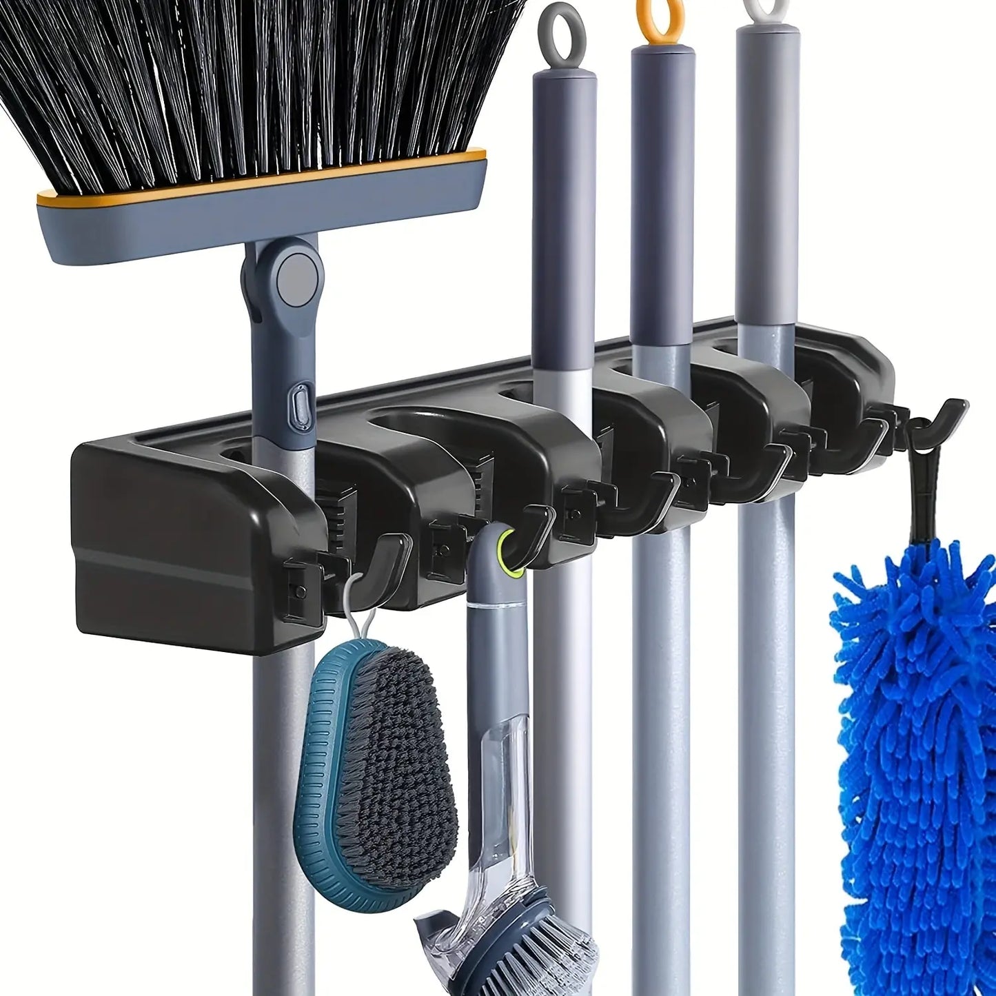 Wall Mounted Mop Holder – 3/4/5 Position Multi-Functional Broom & Cleaning Tool Hanger