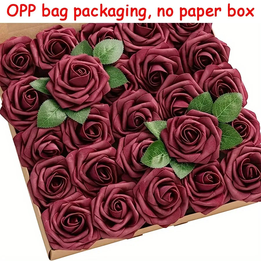 25Pcs Milk White Artificial Rose Flowers – Silk Fake Flower Stems for DIY Wedding Bouquets & Home Decor