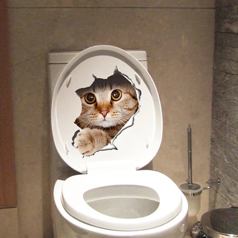 Funny 3D Hole Cat & Dog Toilet Stickers – Cute DIY Wall Decals for Bathroom & Home Decoration