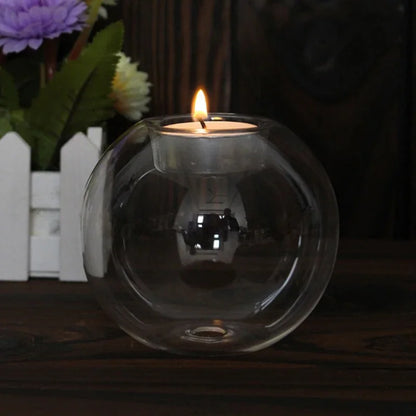 Clear Glass Tealight Candle Holder – Hollow Round Design for Weddings & Home Decor