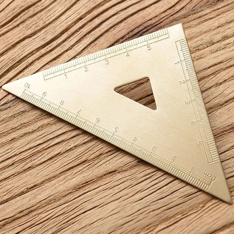 Retro Brass Straight Rulers – Metal Triangle Ruler & Protractor for School & Office Use