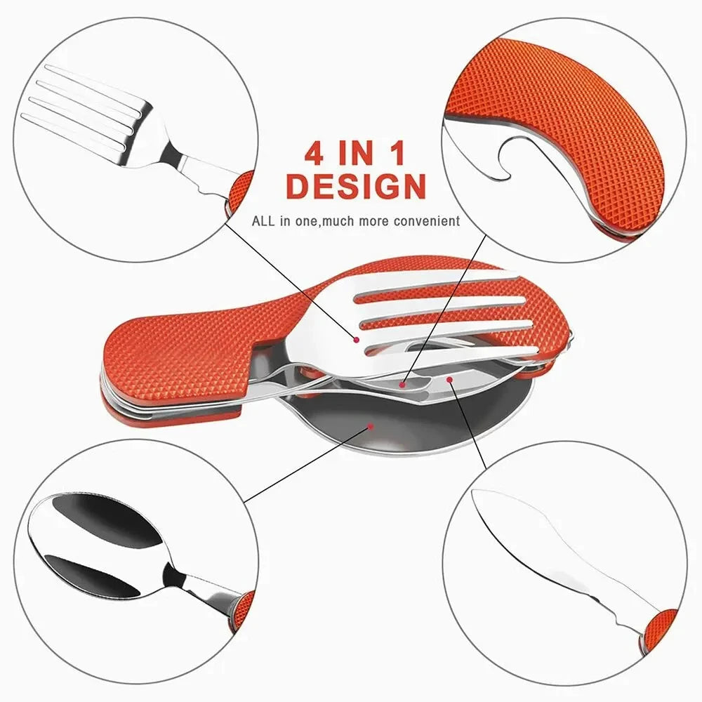 Foldable Camping Utensil Set – Stainless Steel Knife Fork Spoon Combo for Outdoor Travel, Hiking & Picnic