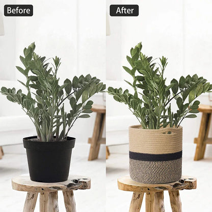 Handmade Cotton Rope Woven Basket – Foldable Storage Flower Pot Organizer