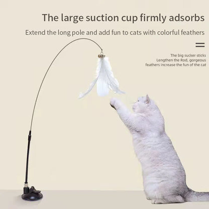 Interactive Handfree Cat Toy – Feather Teaser Wand with Suction Cup for Kitten Play