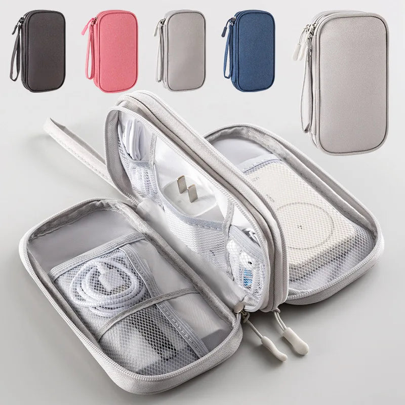 Double Layer Travel Cable Organizer – Waterproof Digital Storage Bag for Cables, Power Banks & Accessories