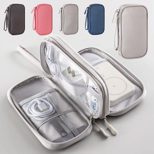 Double Layer Travel Cable Organizer – Waterproof Digital Storage Bag for Cables, Power Banks & Accessories
