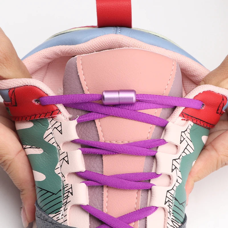 Colored Round No Tie Shoelaces – Elastic Lock Shoelaces with Matte Metal for Sneakers & Casual Shoes