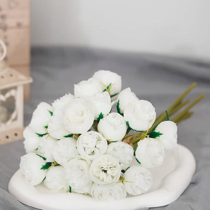 27 Heads Artificial Silk Pink Peony Rose Bouquet for Home Wedding Decoration