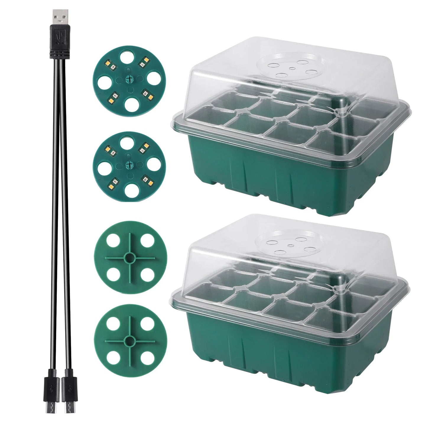 Seed Starter Tray Box with LED Grow Light – Adjustable Ventilation Nursery Pot for Seedling Germination & Indoor Gardening