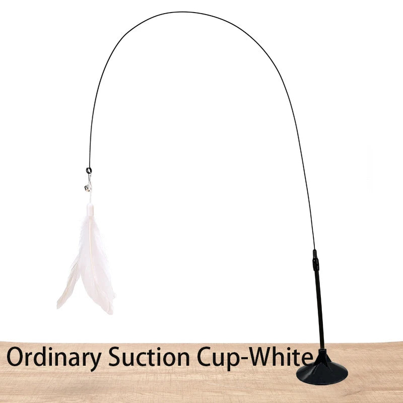 Interactive Handfree Cat Toy – Feather Teaser Wand with Suction Cup for Kitten Play