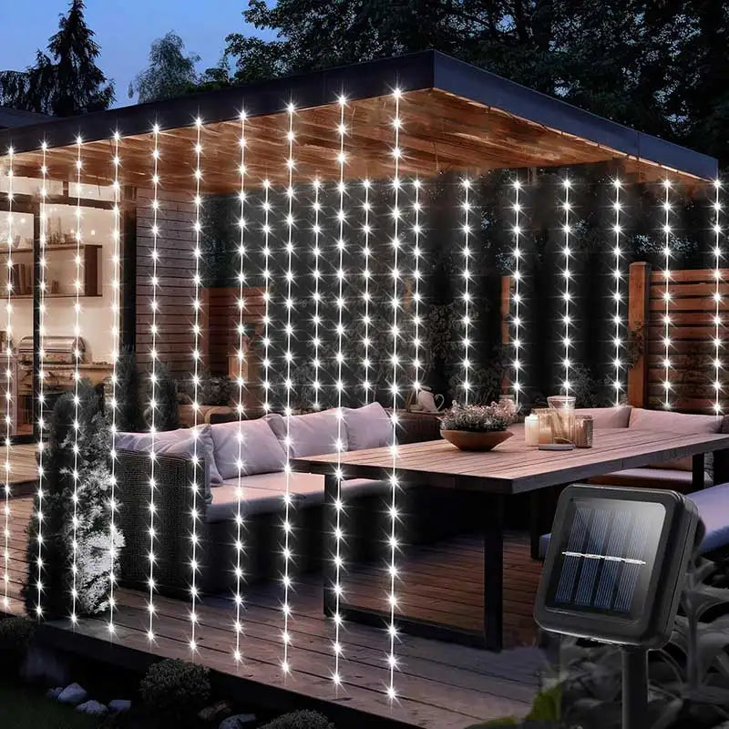 Solar Curtain Light LED Outdoor Waterproof – 300 LEDs Fairy Garland String Lights for Yard, Wedding & Party Decoration