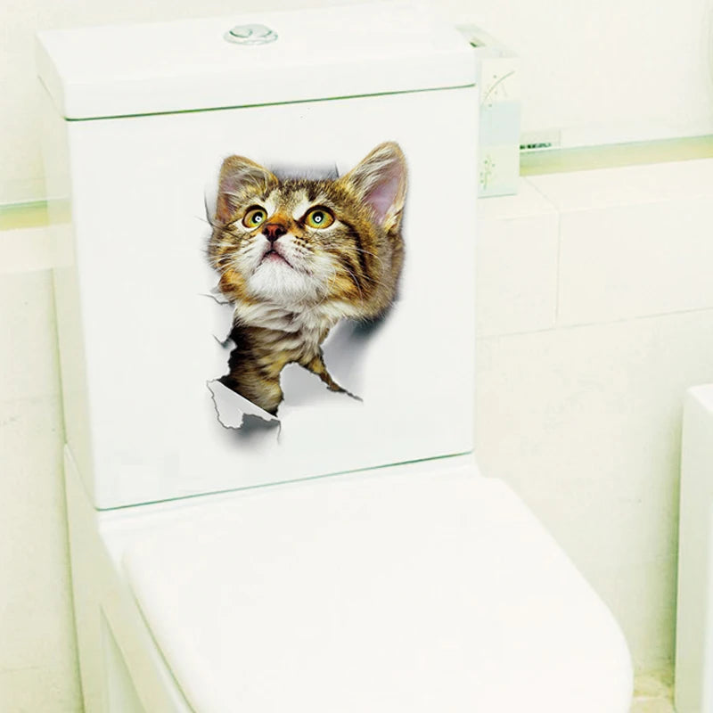 Funny 3D Hole Cat & Dog Toilet Stickers – Cute DIY Wall Decals for Bathroom & Home Decoration
