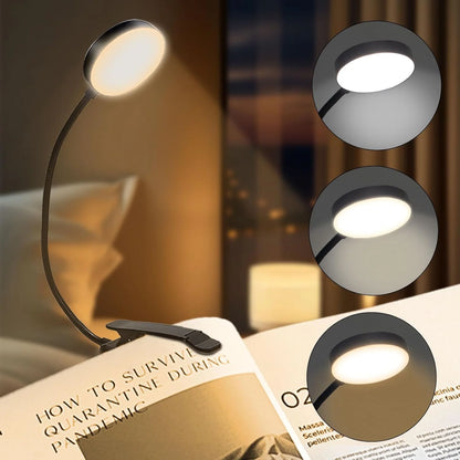 LEDs Book Light USB Rechargeable – Flexible Clip-On Reading Lamp with Warm, Cool & Daylight Modes