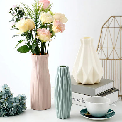 White Imitation Ceramic Plastic Vase – Nordic Decorative Flower Pot for Home, Wedding, or Table Centerpiece