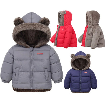 Cotton Hooded Baby Jacket – Thick Fleece Winter Outerwear for Boys & Girls