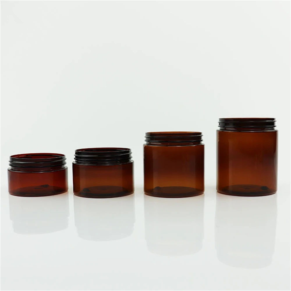 12PCS Amber Cosmetic Jar Set – 50ml to 250ml Refillable Face Cream Containers with Black Lids
