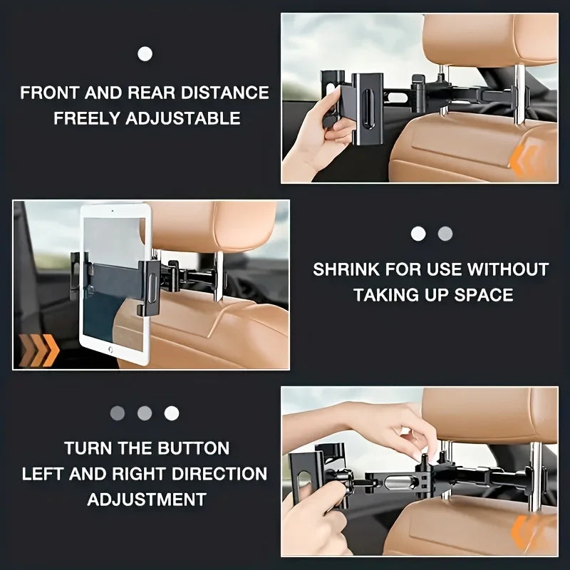 Universal Car Tablet Holder – 360° Rotating Back Seat Headrest Mount for iPad, Mini, Pro & 4–13 Inch Tablets