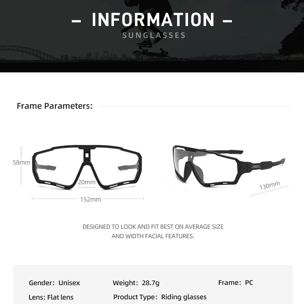 Brand New Photochromic MTB Bicycle Eyewear – Men & Women Cycling Sports Sunglasses