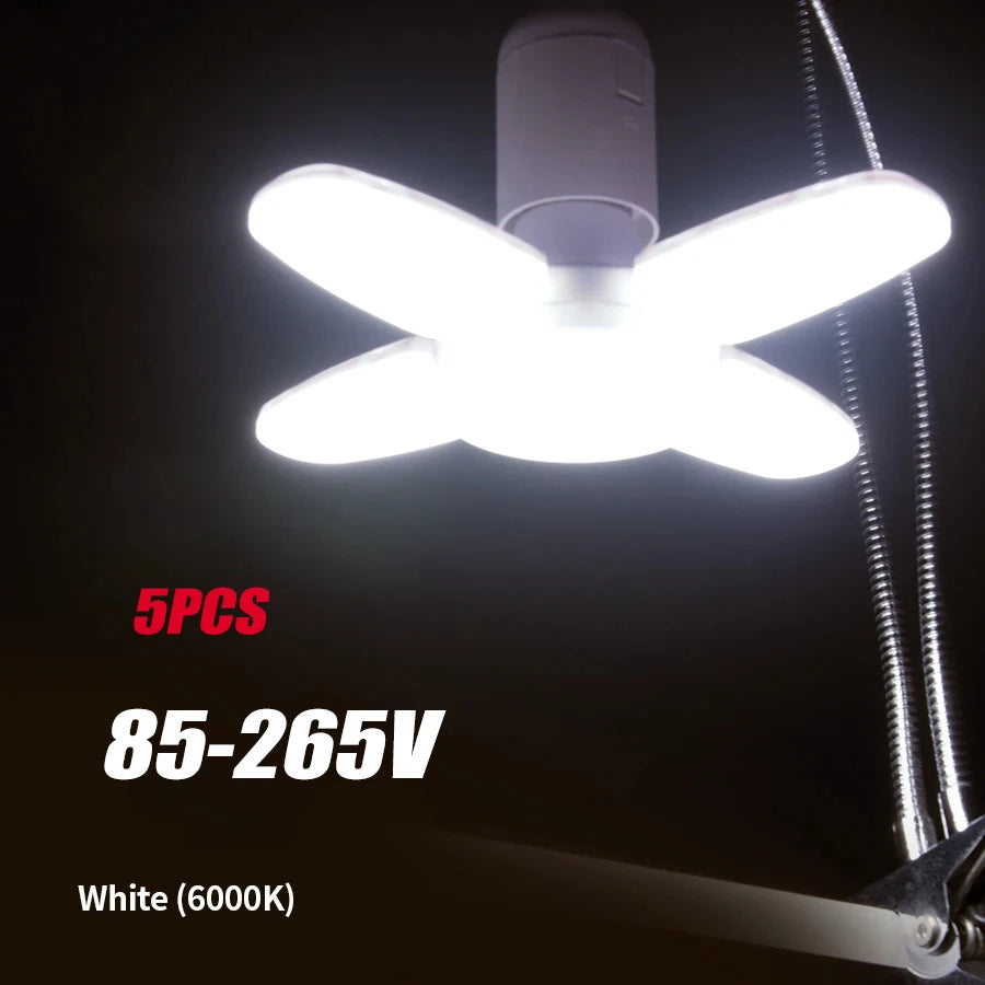 E27 Fan Shape Foldable 28W LED Bulb AC220V/110V Deformation for Home Ceiling Lights Warehouse and Garage White Leaf Light 6500K