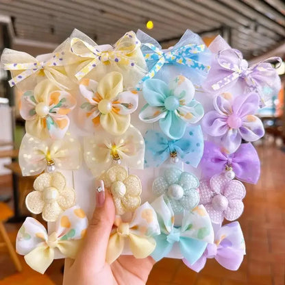 10Pcs Baby Girl Hair Clips Set – Cute Lace Flower Hairpins & Bows for Children, Toddlers, and Newborns
