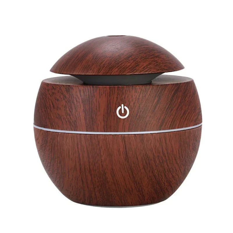 Mini Woodgrain USB Humidifier – Ultrasonic Aromatherapy Diffuser with Color Night Light